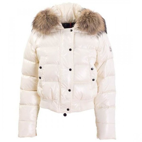 Moncler Slim Bianco Fur Cap e pulsanti caldo Donna Giacche uscita